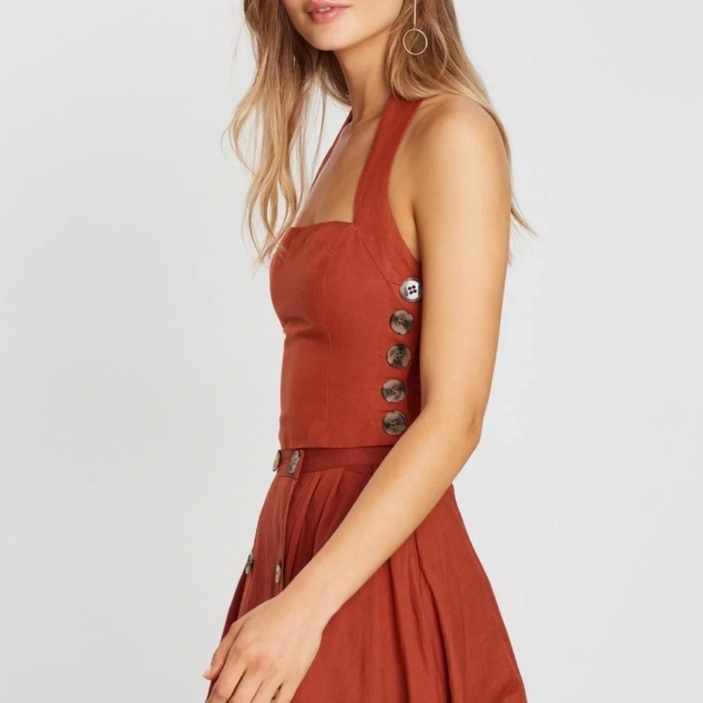 TIGERLILY Lina Linen Rust Orange Halter Neck Crop Top NWT RRP$119 - Picture 15 of 16
